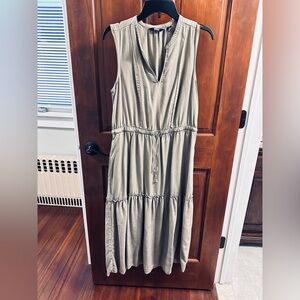 Lands' End Khaki Sleeveless Tiered Maxi Dress